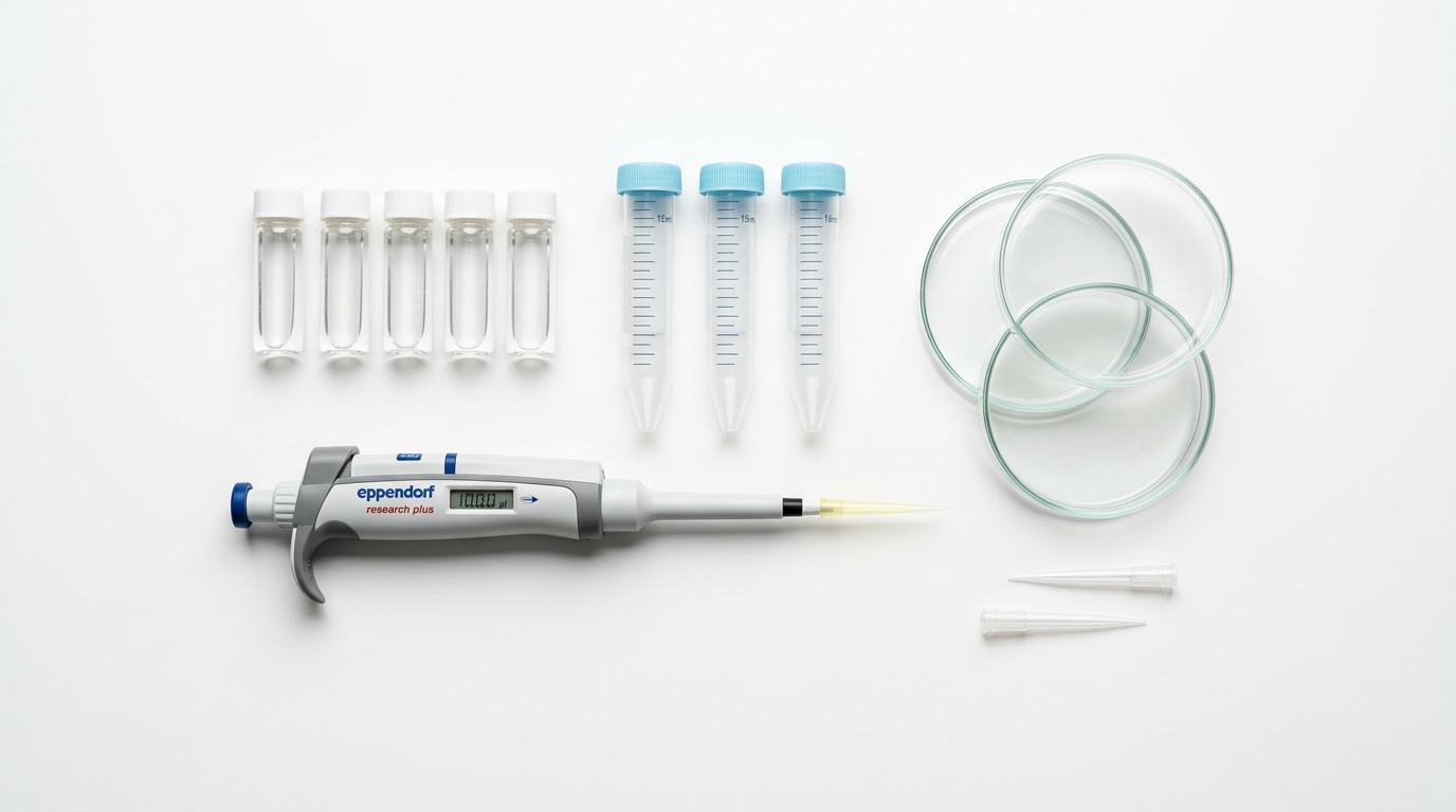 Sterile lab consumables on cleanroom bench